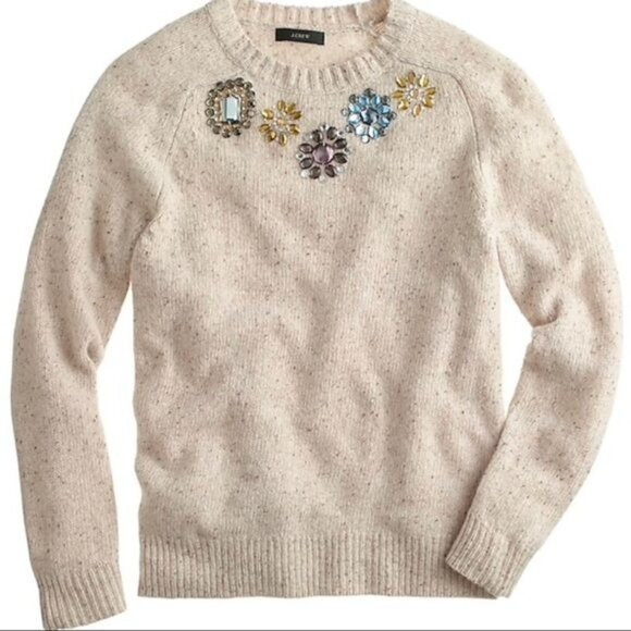 J Crew Lambswool Blend Jeweled Donegal Pullover Speckled Knit Sweater Size XXS - Picture 8 of 8